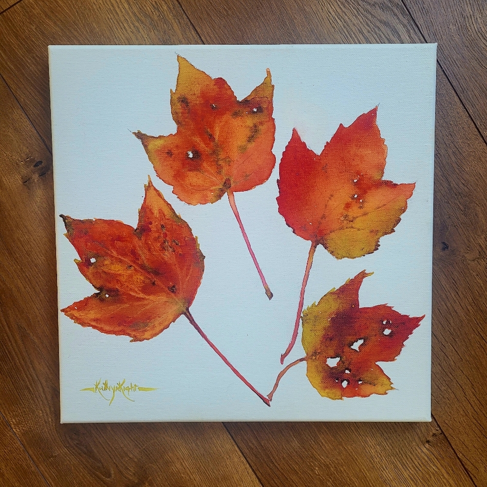 Fall Leaf Watercolor on Canvas Panels. 12" x 12" (1 of 5)